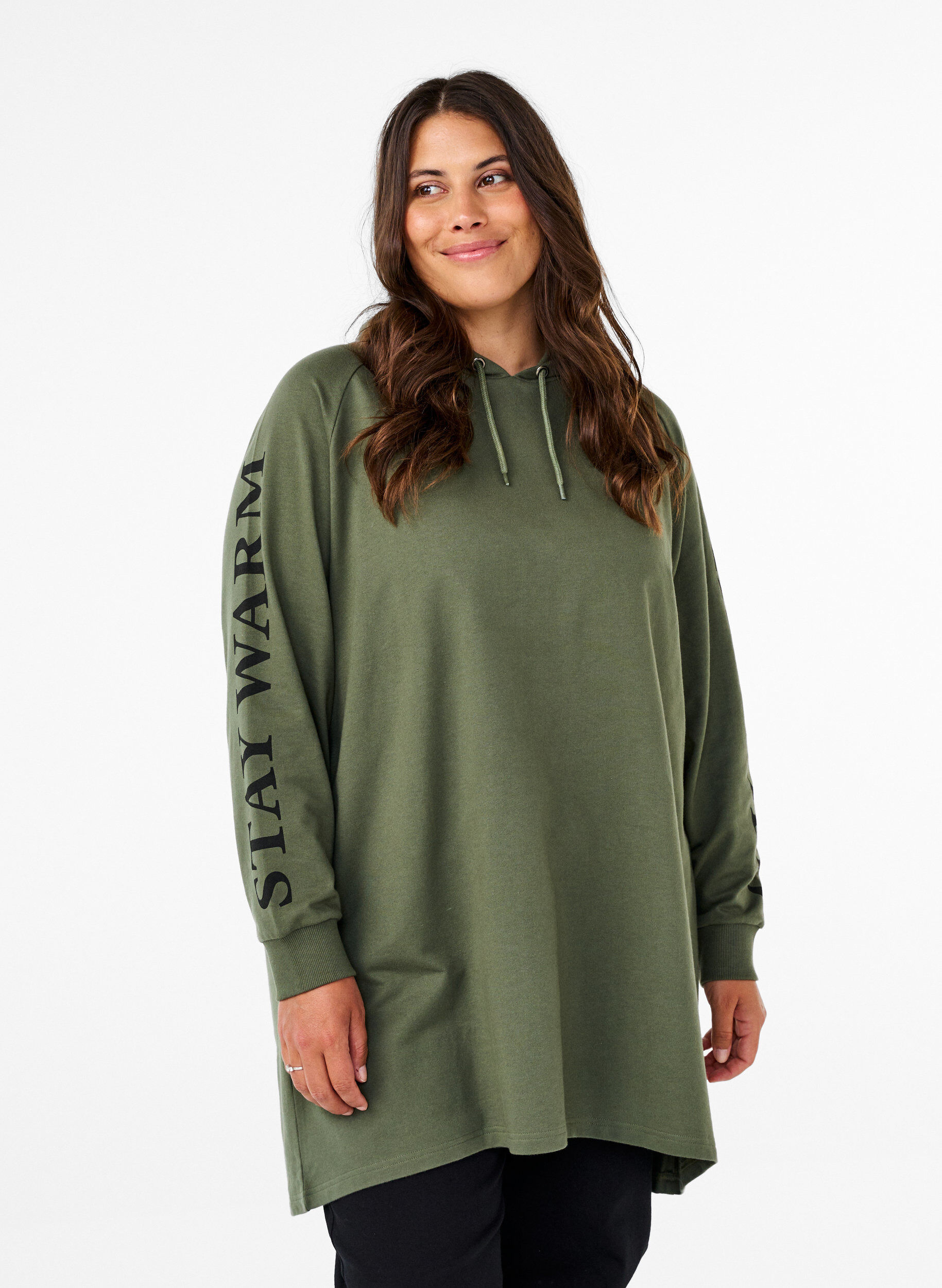 Zizzifashion Oversize sweatshirt with print on the sleeves, Thyme w. Black, Model image number 0