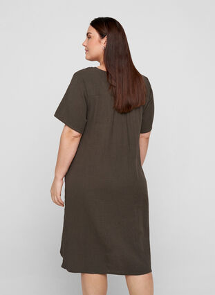 Short-sleeved cotton dress with embroidery, Khaki As Sample, Model image number 1