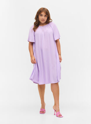 Short-sleeved viscose dress, Lavendula, Model image number 2