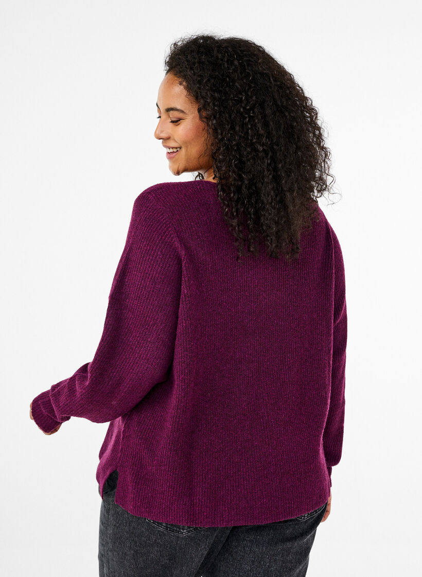 Knitted blouse with v-neck and long sleeves, Potent P. Black Mel., Model image number 1