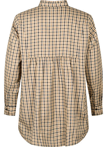 Checked shirt blouse with ruffles, Brown Check, Packshot image number 1