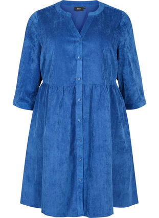 Velvet dress with 3/4-length sleeves and buttons, Estate Blue, Packshot image number 0