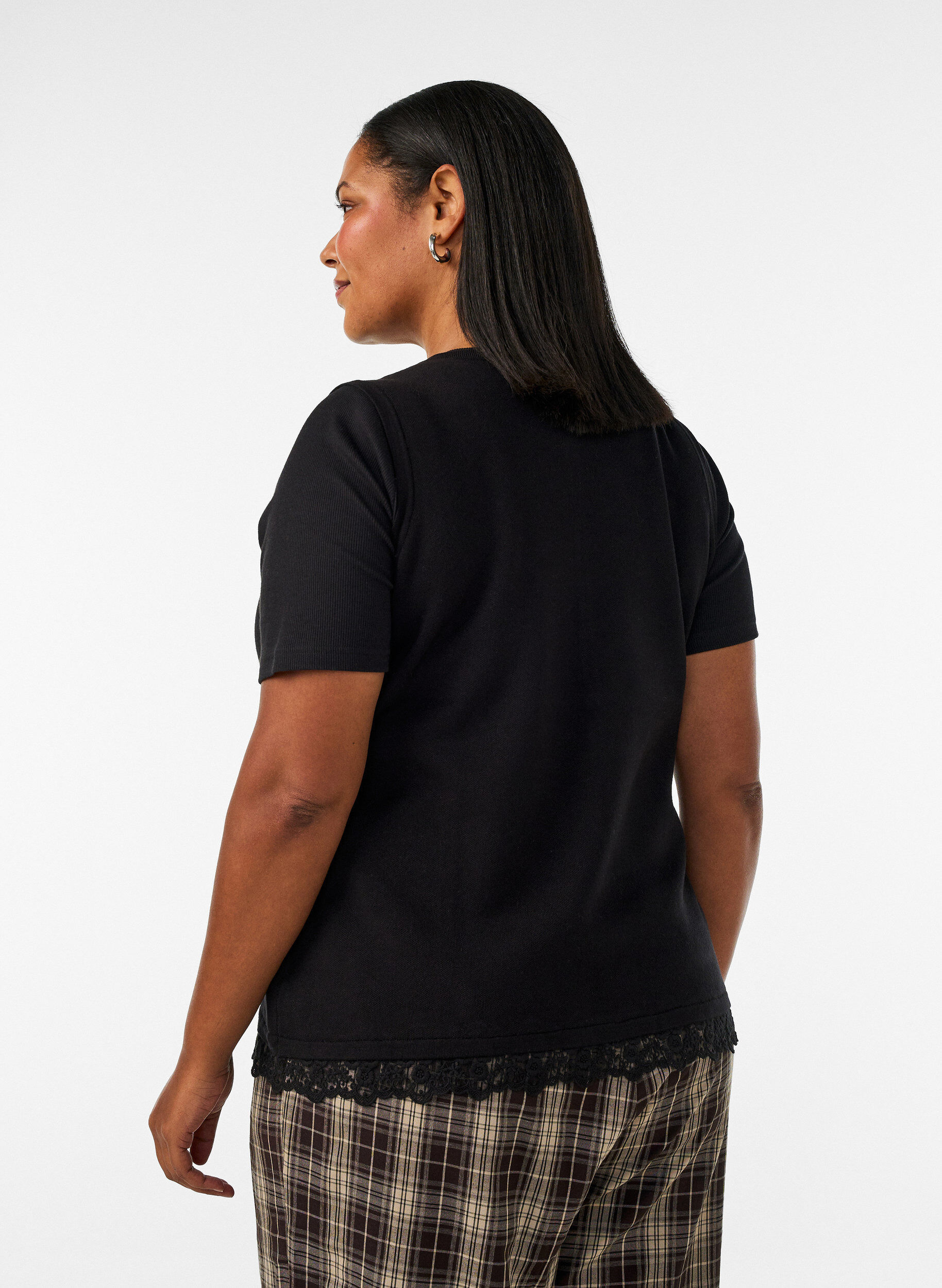 ZizzifashionKnitted vest with lace trim, Black, Model image number 2
