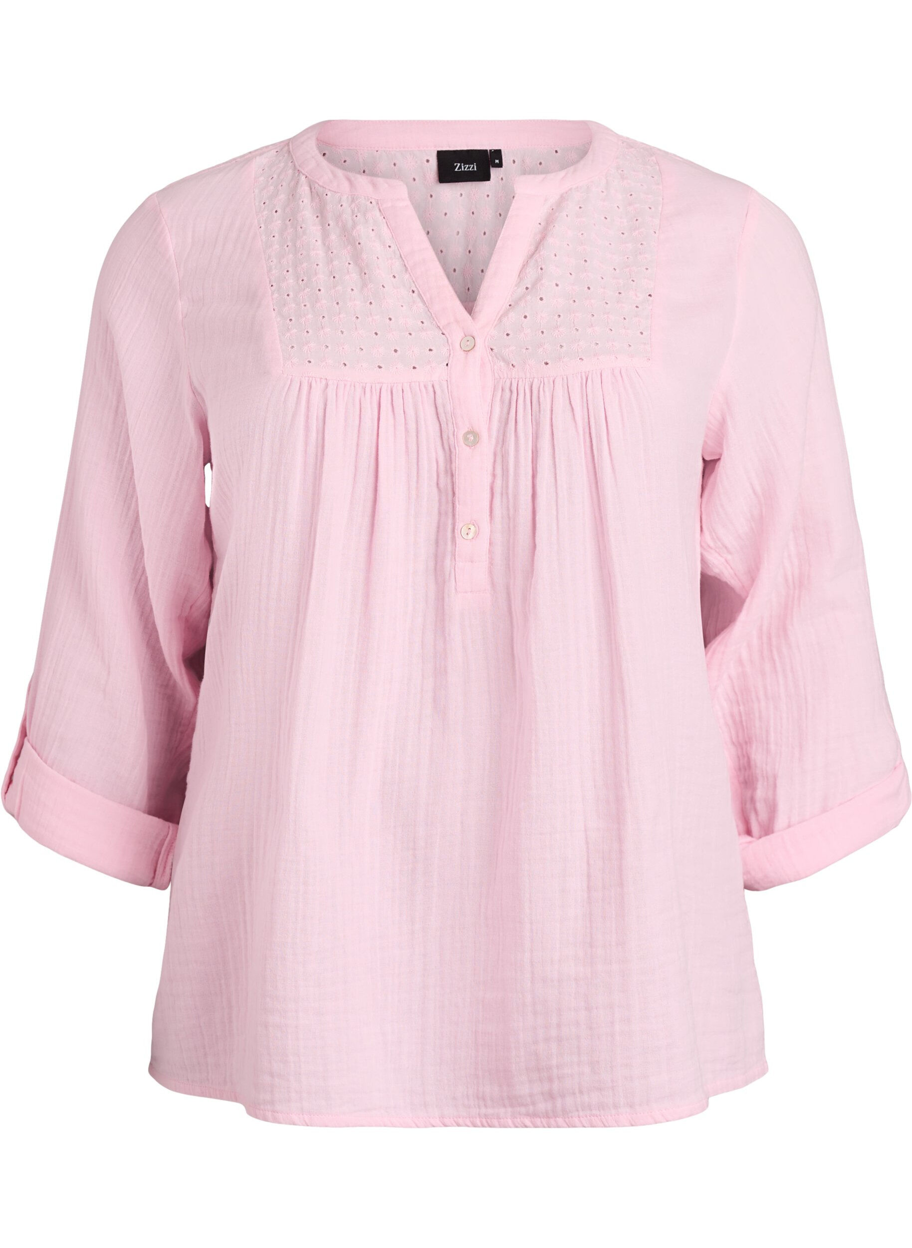 ZizzifashionBlouse in cotton muslin with broderie anglaise, Rose, Packshot image number 0