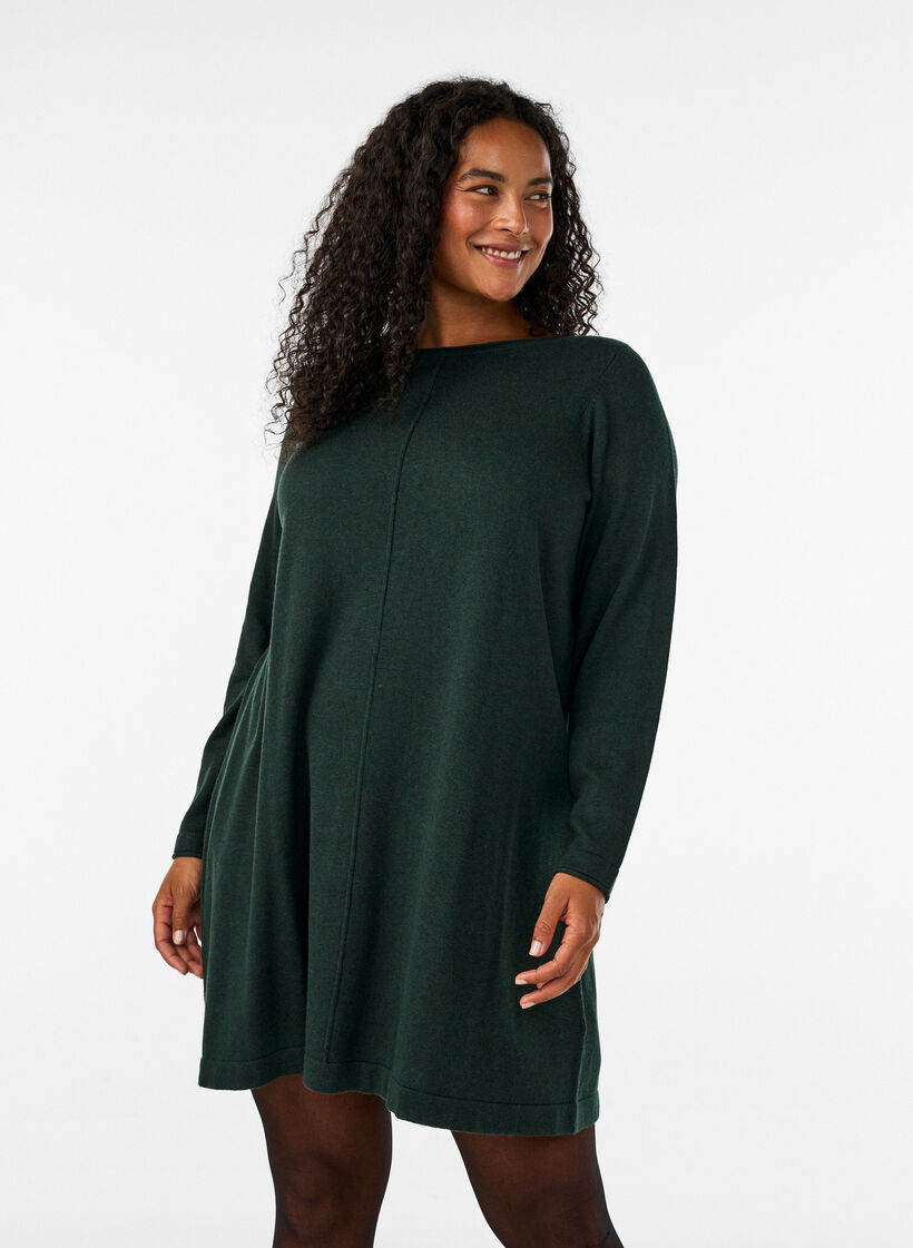 Knitted dress in cotton-viscose blend, Green, Model image number 0