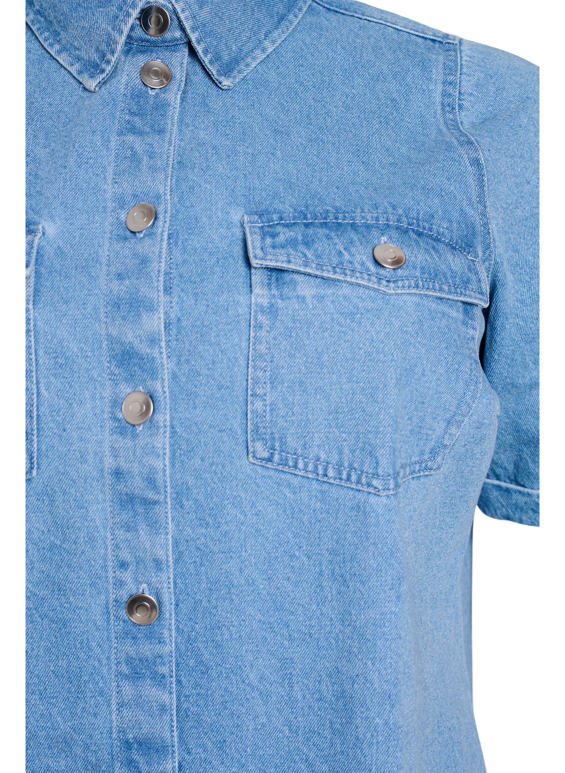 Zizzifashion Denim dress with short sleeves and buttons, Light Blue, Packshot image number 2