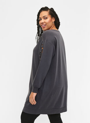 Sweat dress with embroidered details, Dark Grey, Model image number 1
