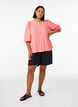 Shirt blouse in linen and viscose with 3/4-sleeves, Coral, Model image number 1