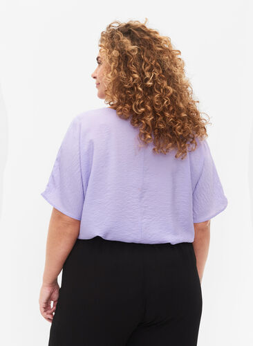 Short-sleeved viscose blouse with v-neck, Lavender, Model image number 1