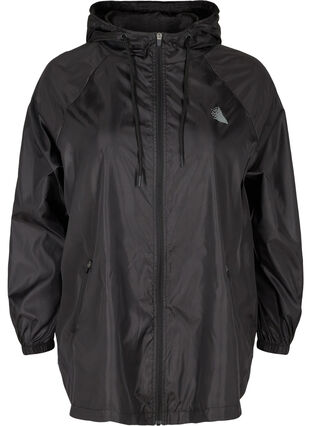 Sports jacket with hood and print details, Black, Packshot image number 0