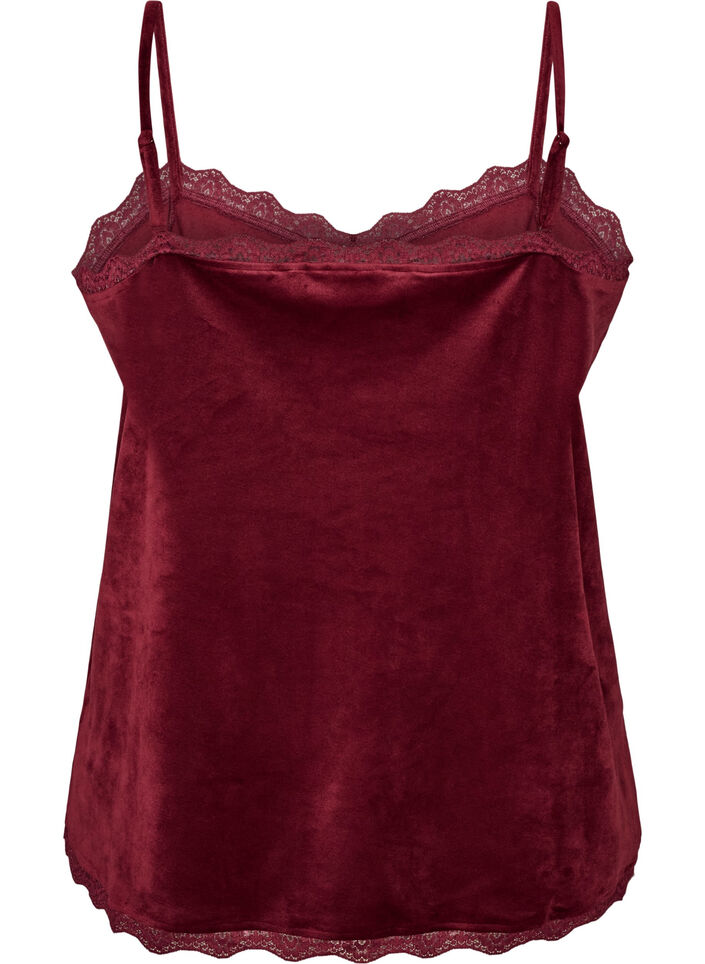 Velour top with lace trim, Red, Packshot image number 1
