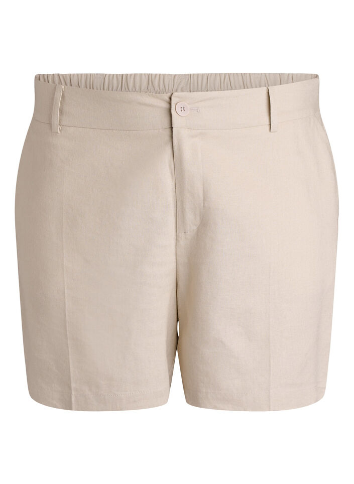 High-waisted Bermuda shorts in linen and viscose, Beige, Packshot image number 0