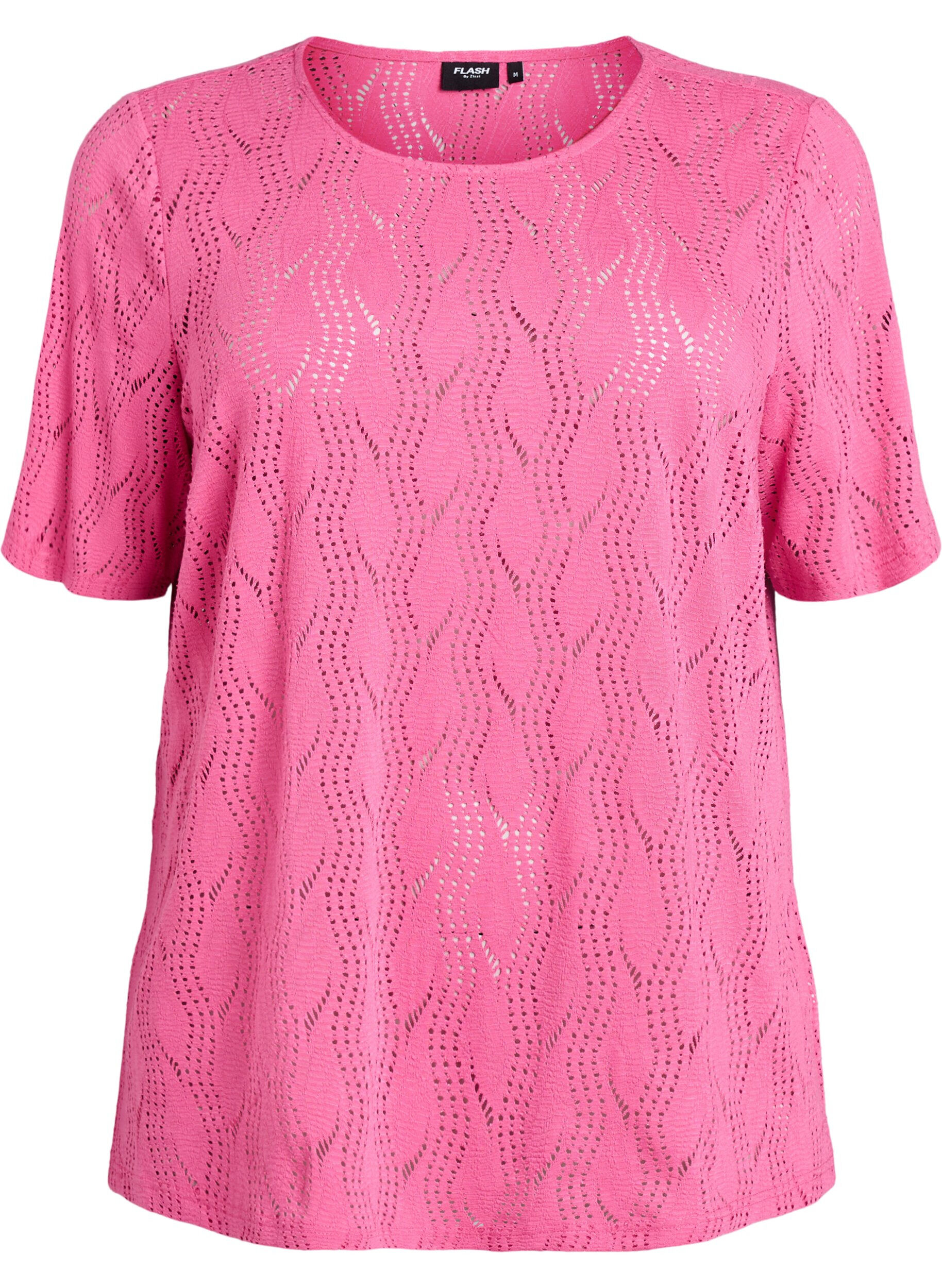ZizzifashionJersey T-shirt with eyelet pattern, Pink, Packshot image number 0
