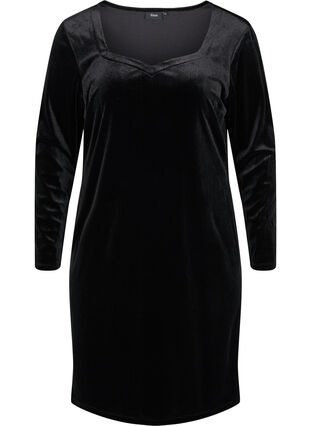 Velour dress with long sleeves, Black, Packshot image number 0