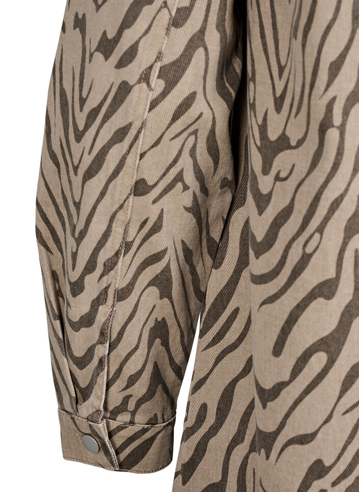 Long-sleeved denim dress with zebra print, Brown Zebra AOP, Packshot image number 3