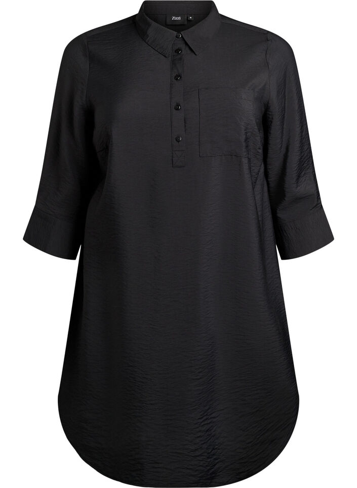 Short dress with collar and chest pocket, Black, Packshot image number 0