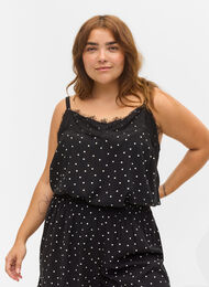 Spotted viscose night top with lace, Angora Dot, Model