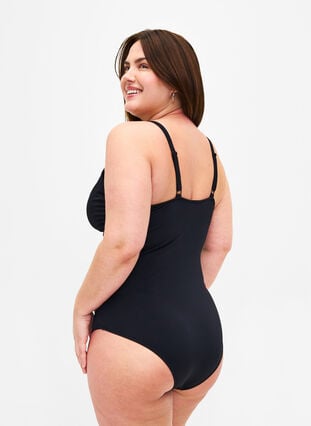 Draped swimsuit with ring detail, Black, Model image number 1