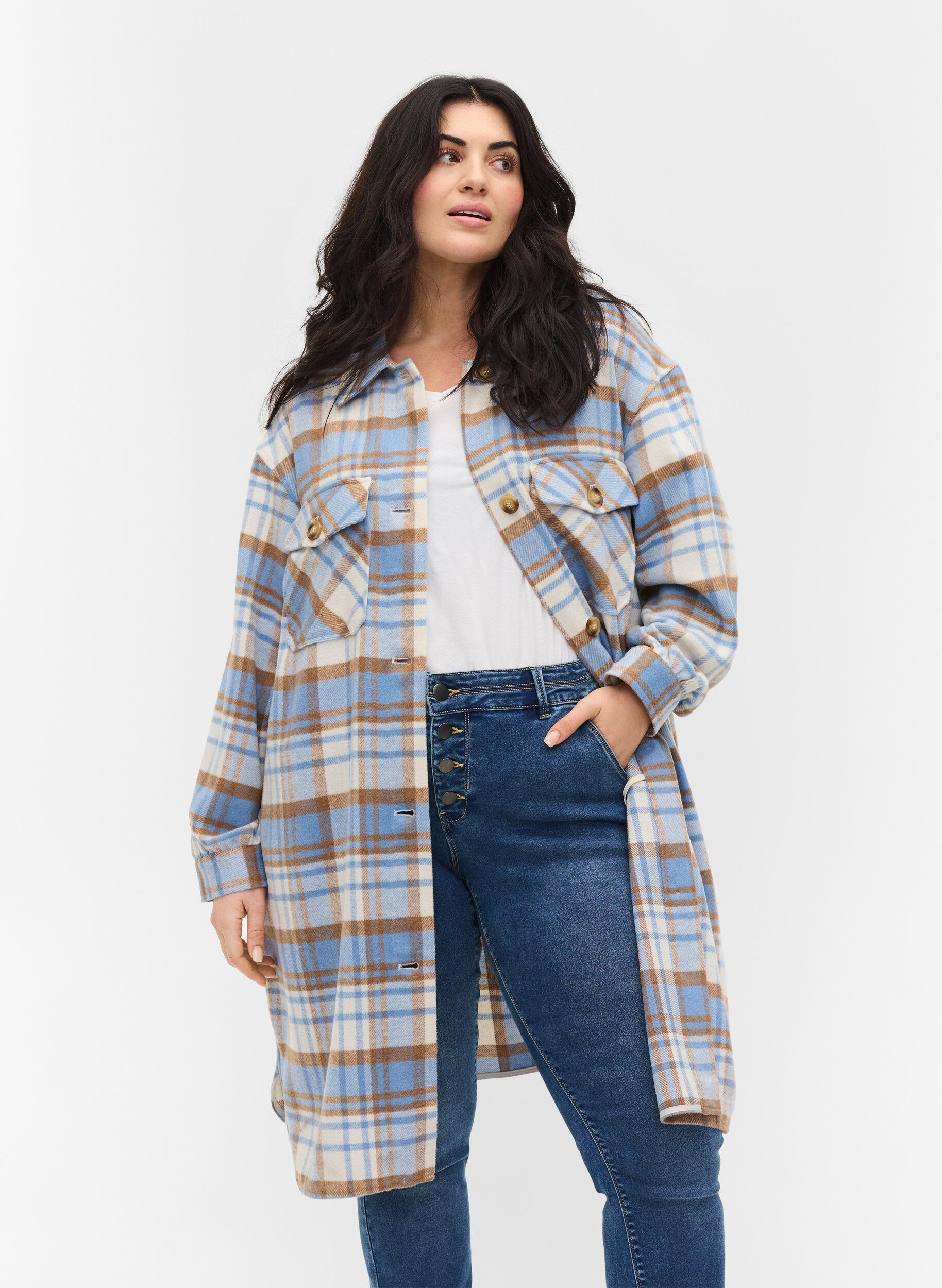 checked shirt jacket with chest pockets 