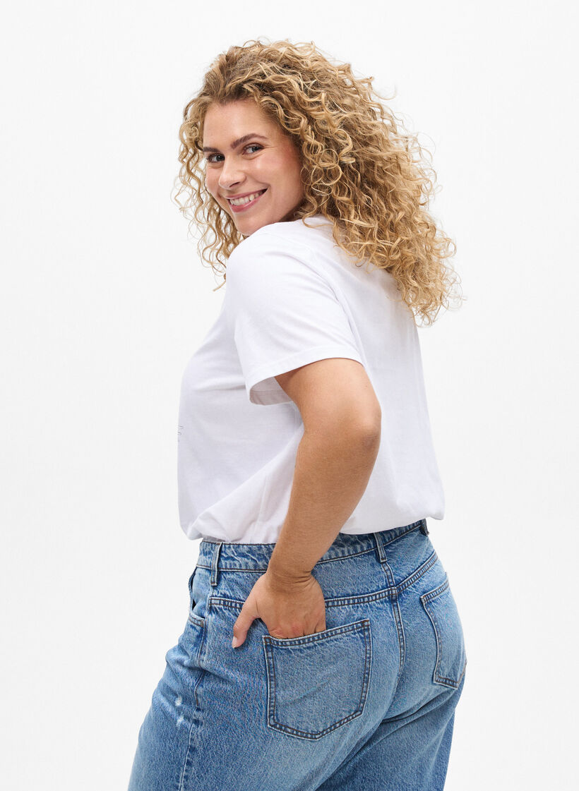 Cotton T-shirt with front print, White, Model image number 2