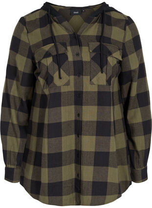 Checked shirt jacket with hood, Ivy Green Check, Packshot image number 0