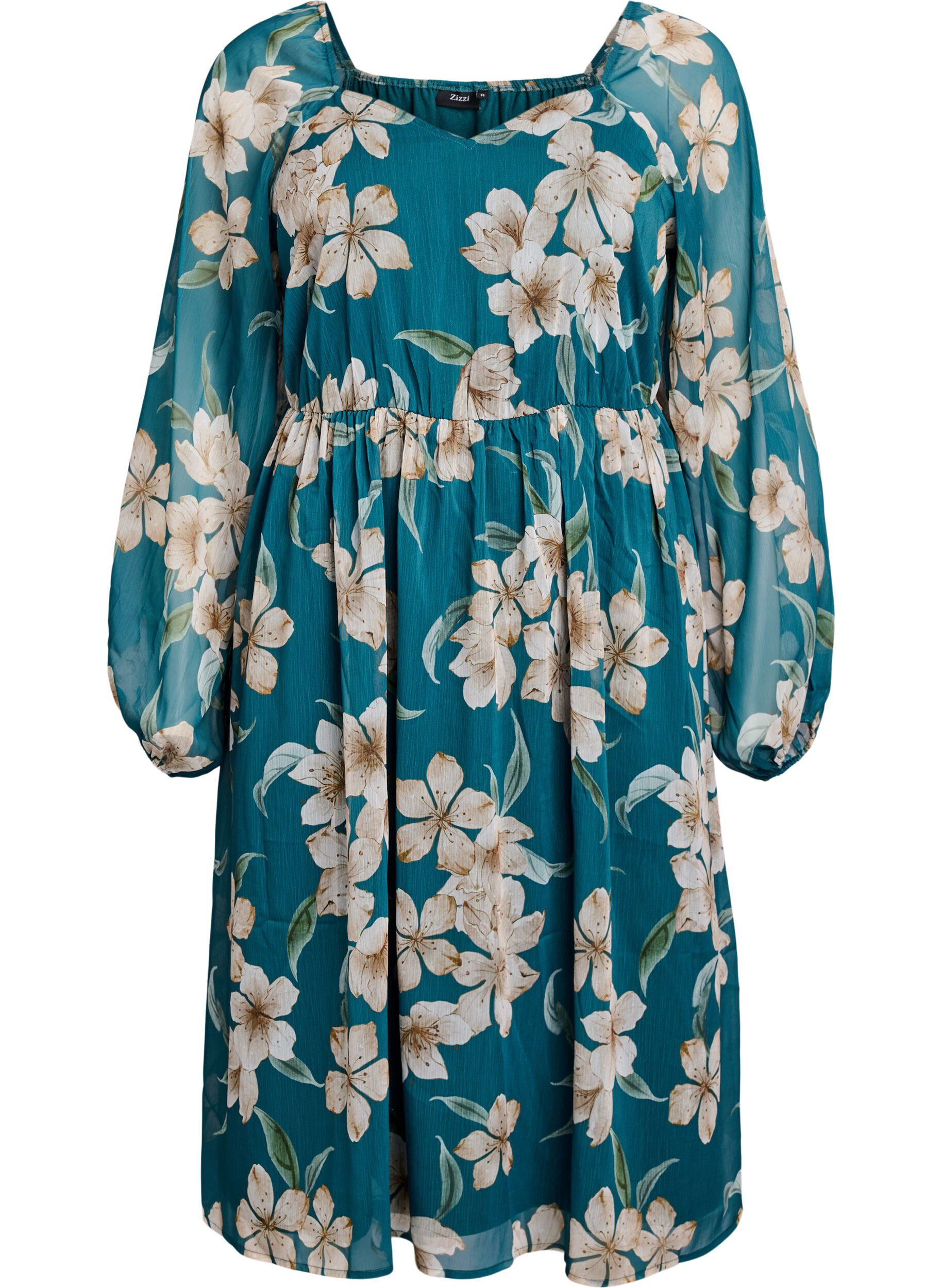 ZizzifashionChiffon party dress with long sleeves, Green, Packshot image number 0