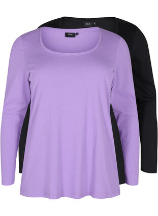 Basic cotton blouse 2-pack, Paisley Purple/Black, Packshot image number 0