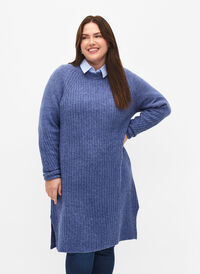 Rib-knit dress with slit, Gray Blue Mel., Model