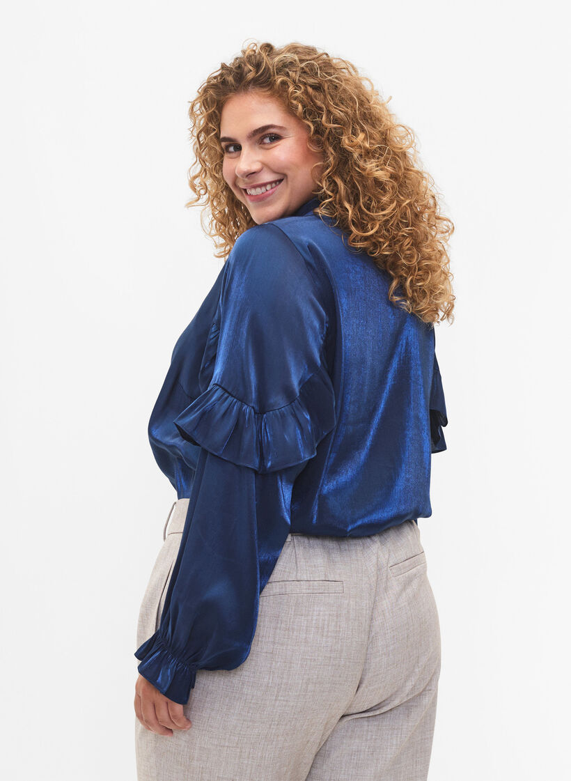 Viscose shirt with ruffles, Titan, Model image number 1