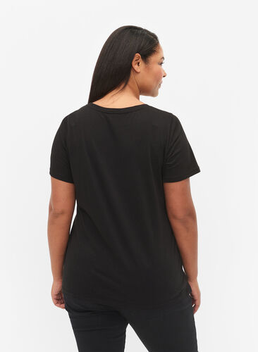 Cotton t-shirt with print on the front, Black LOS ANGELES, Model image number 1