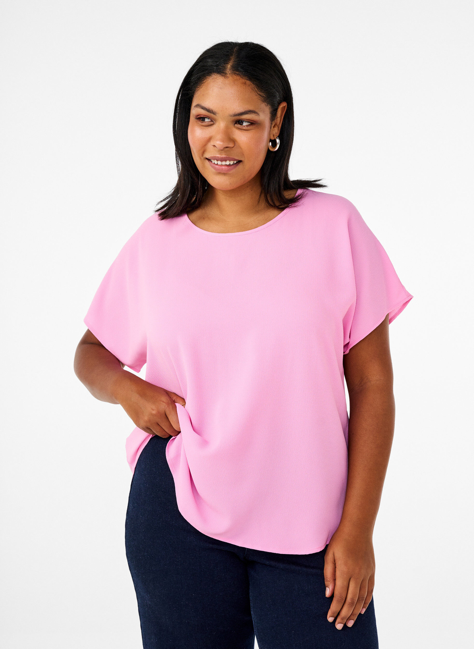 ZizzifashionBlouse with short sleeves and a round neckline, Pink, Model image number 0