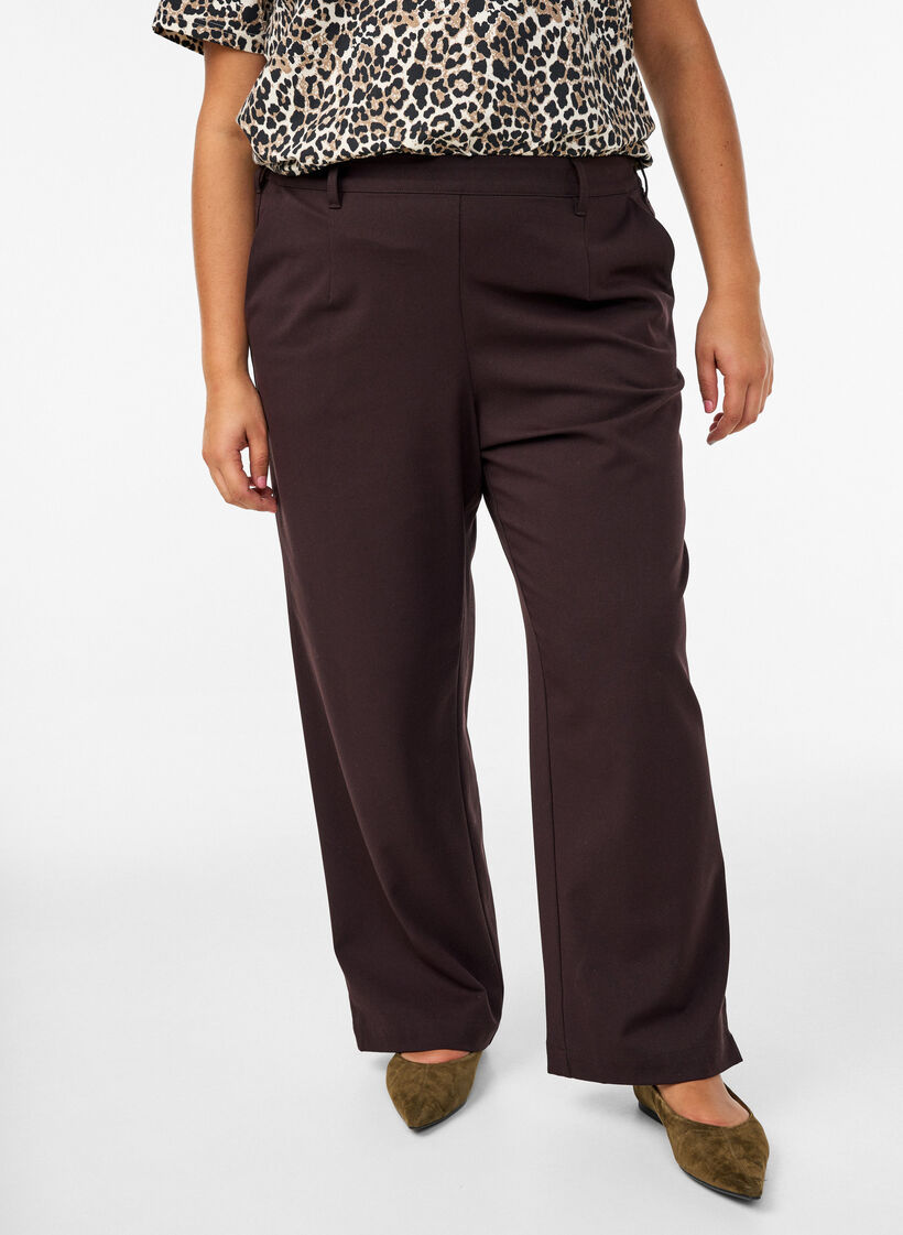 Trousers with high waist and elastic waistband at back, Brown, Model image number 2