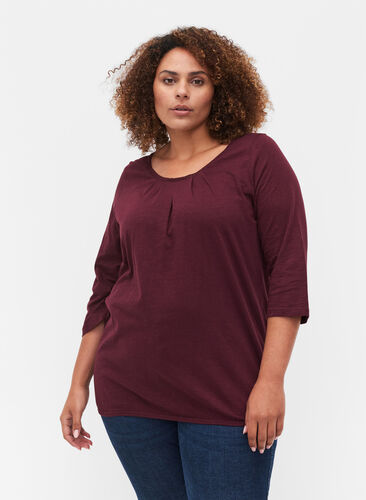 Solid-coloured, 3/4-sleeves cotton blouse, Port Royal, Model image number 0