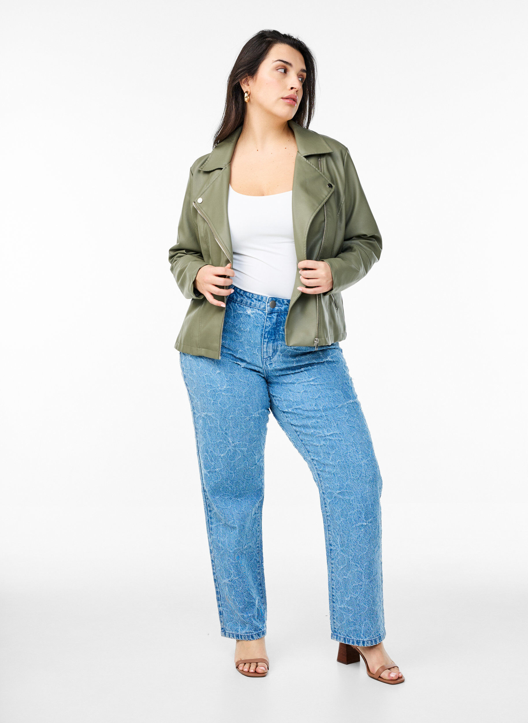 ZizzifashionFaux leather biker jacket, Green, Model image number 1