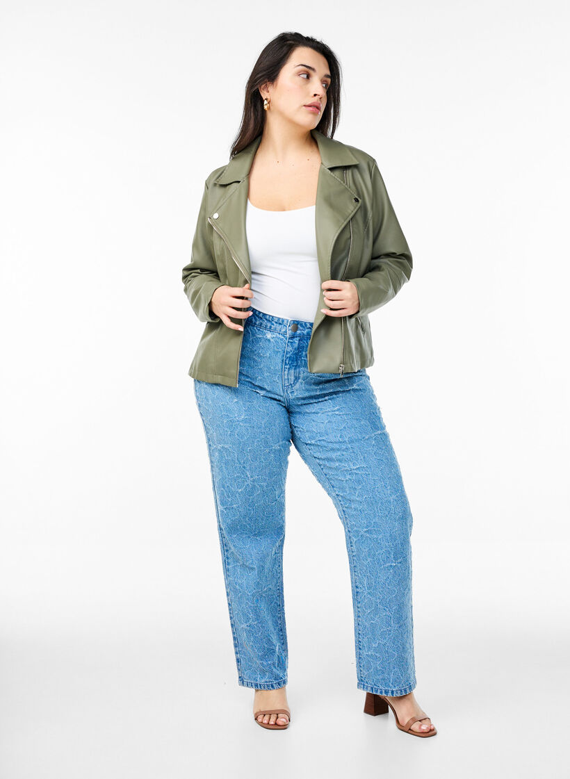 Faux leather biker jacket, Green, Model image number 1