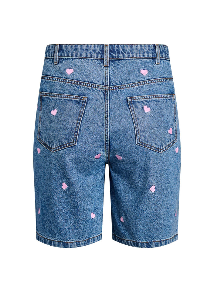 High-waist denim shorts with embroidered hearts, Light Blue, Packshot image number 1