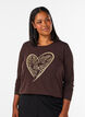 Cotton pyjama top with heart print, Brown, Model image number 0