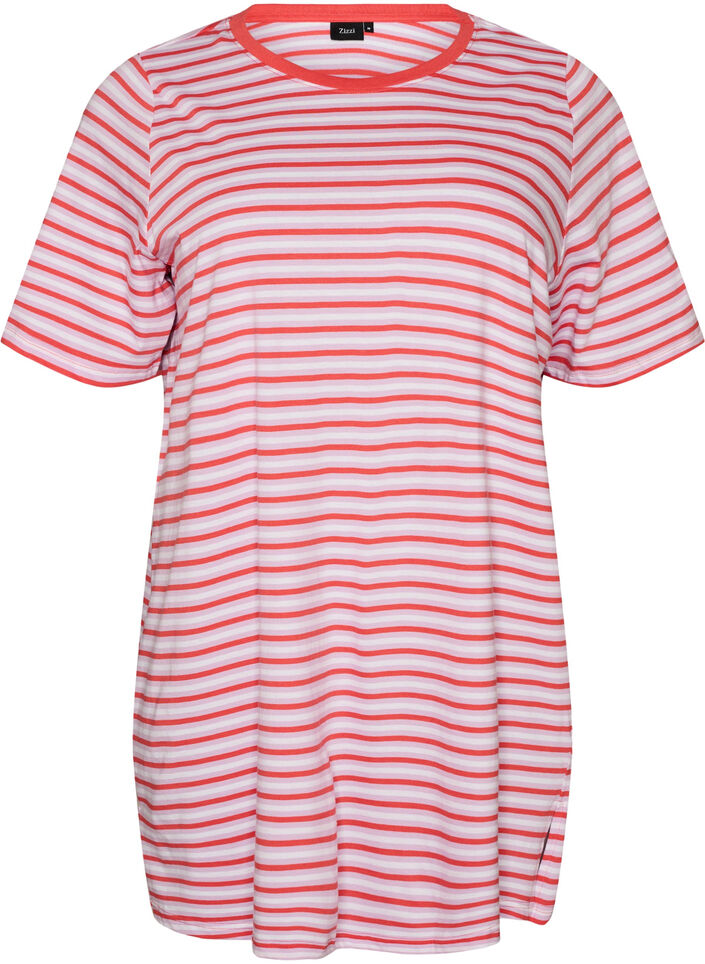 Long oversized striped T-shirt in organic cotton, Purple, Packshot image number 0