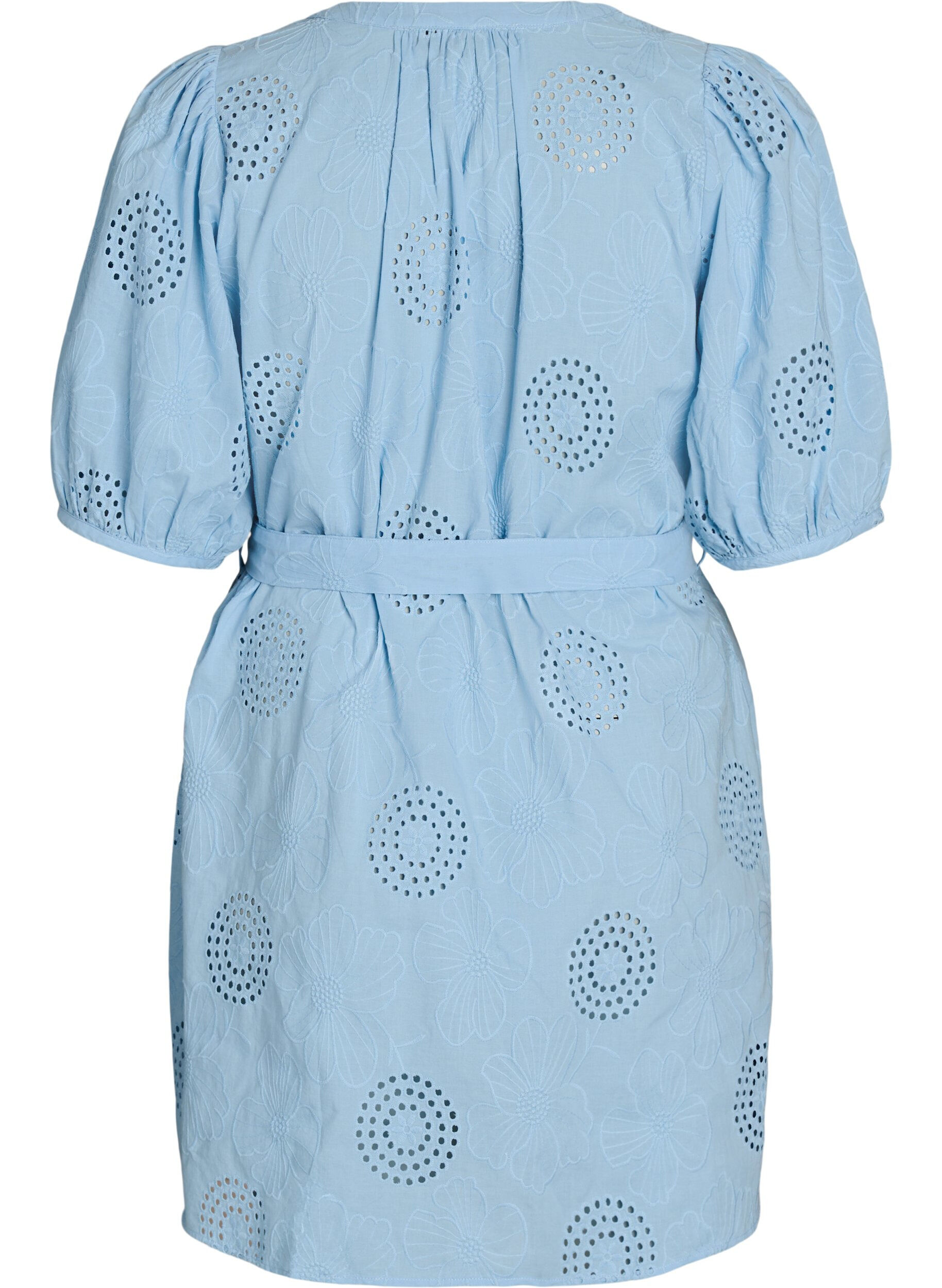 Zizzifashion Short dress with floral and eyelet embroidery, Light Blue, Packshot image number 1