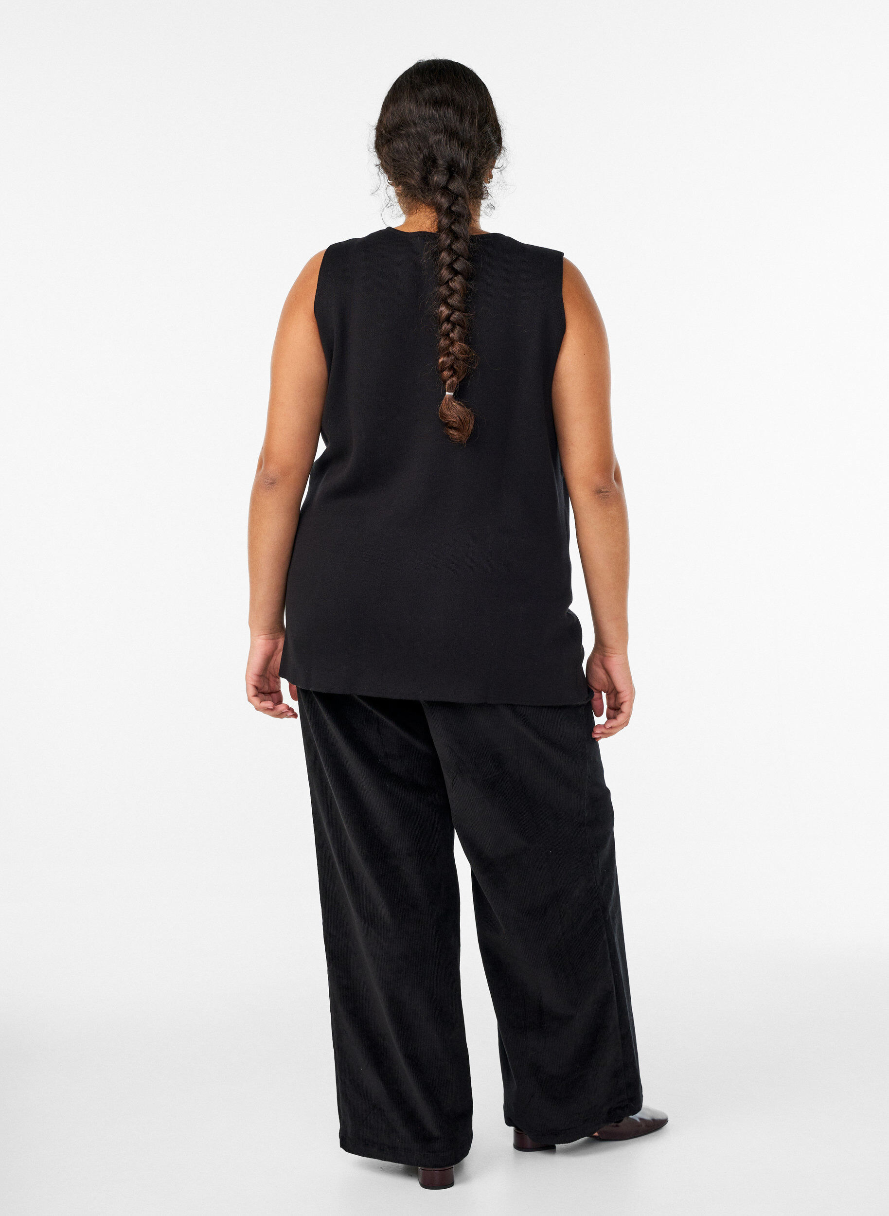 Zizzifashion High-waisted corduroy trousers with wide legs, Black, Model image number 1