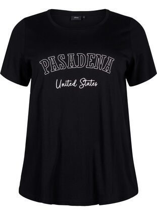 Cotton T-shirt with text, Black W. Pasadena, Packshot image number 0