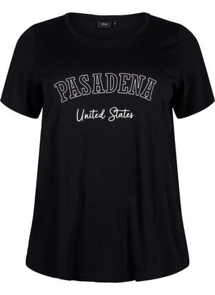 Cotton T-shirt with text, Black W. Pasadena, Packshot image number 0