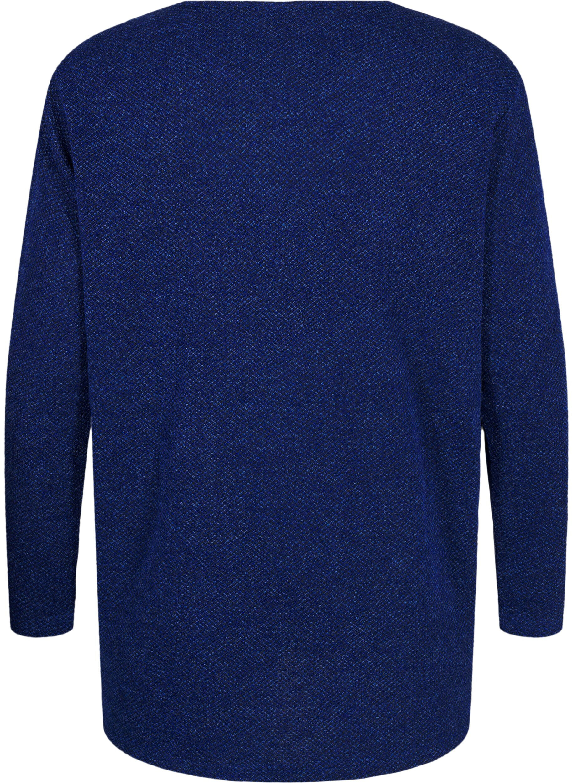 Zizzifashion Melange blouse with round neck and long sleeves, Sodalite Blue, Packshot image number 1