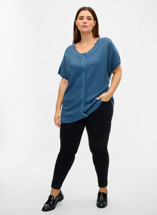 Knit cardigan with short sleeves, Blue Ashes, Model image number 2