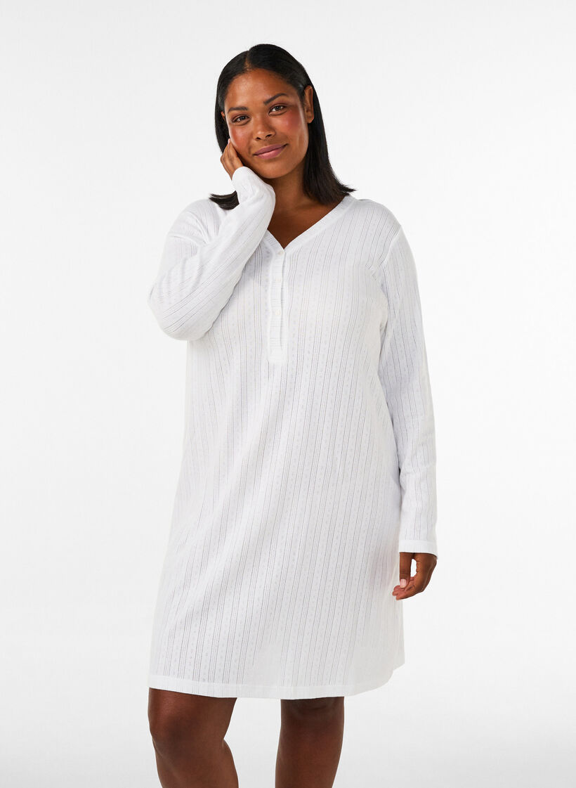 Nightgown in organic cotton with eyelet embroidery, White, Model image number 0