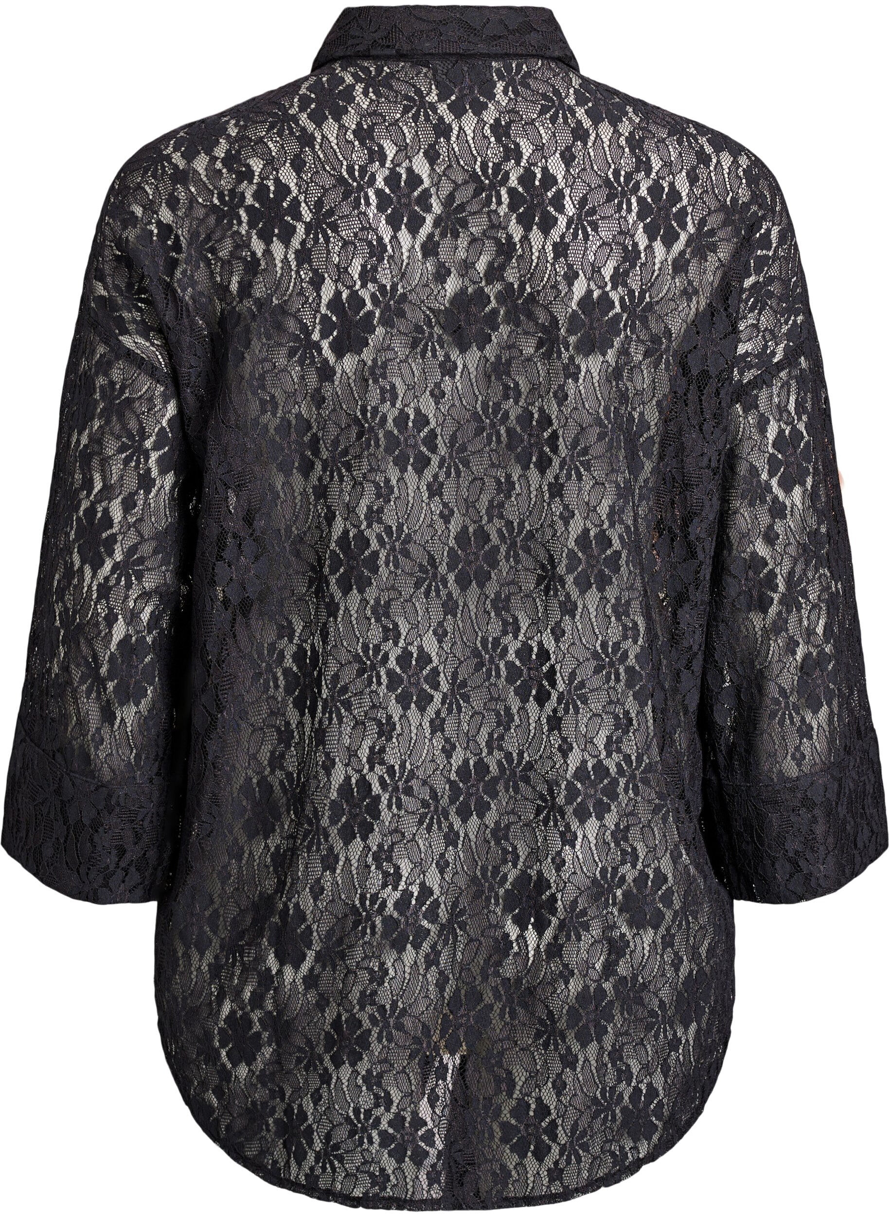 Zizzifashion Lace shirt with 3/4 sleeves, Black, Packshot image number 1