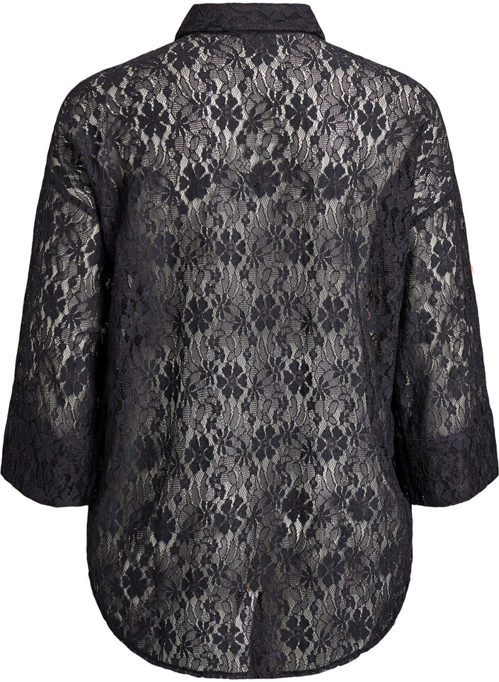 Lace shirt with 3/4 sleeves, Black, Packshot image number 1