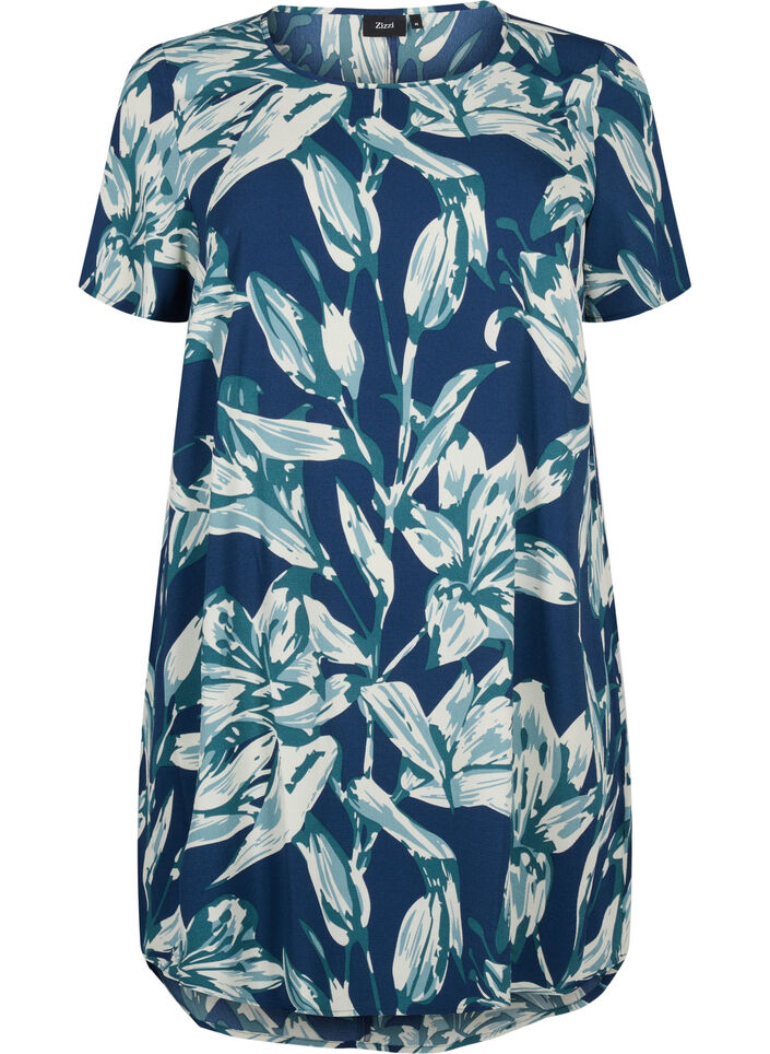 Dress with print and short sleeves, Blue, Packshot image number 0
