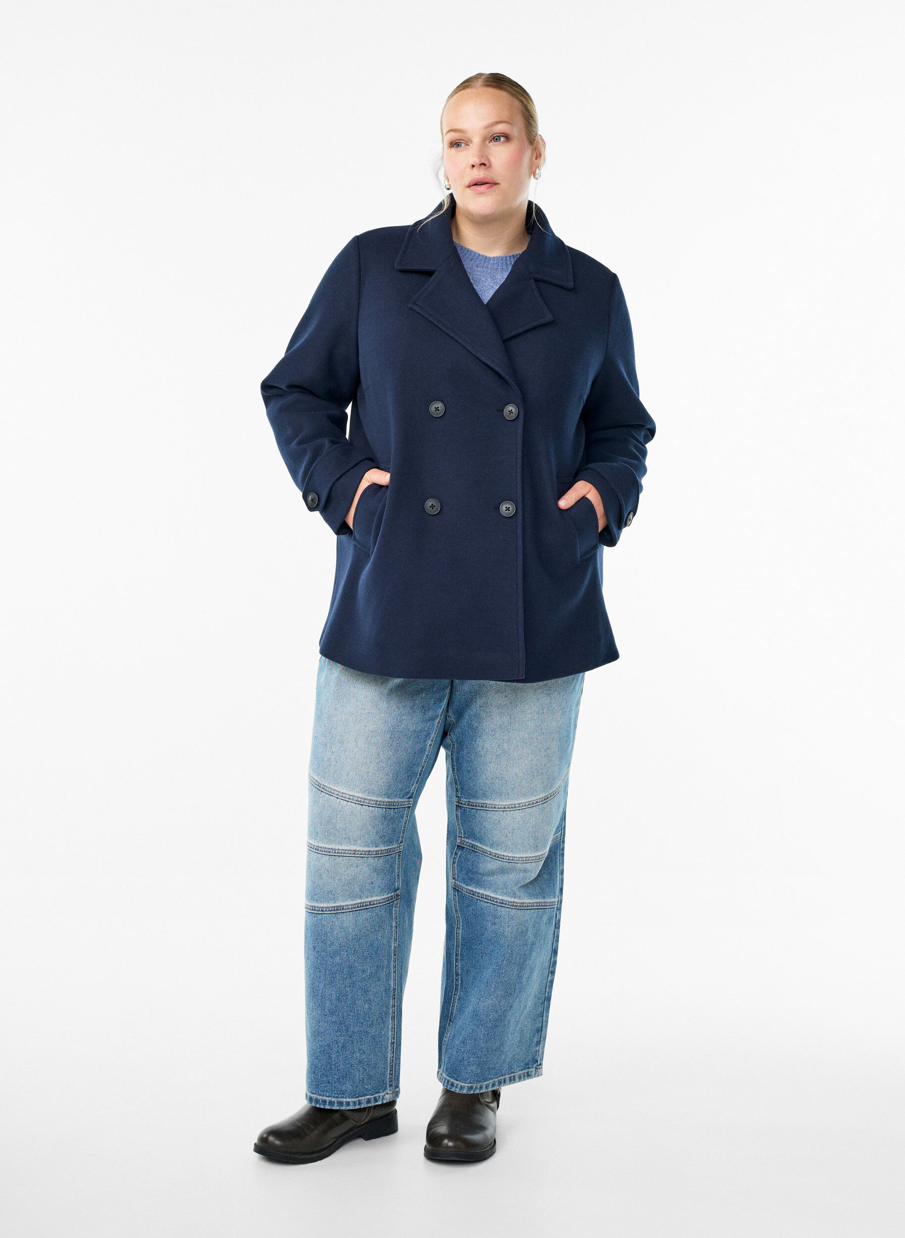 Zizzifashion Short coat with double-breasted button closure, Blue, Model image number 1