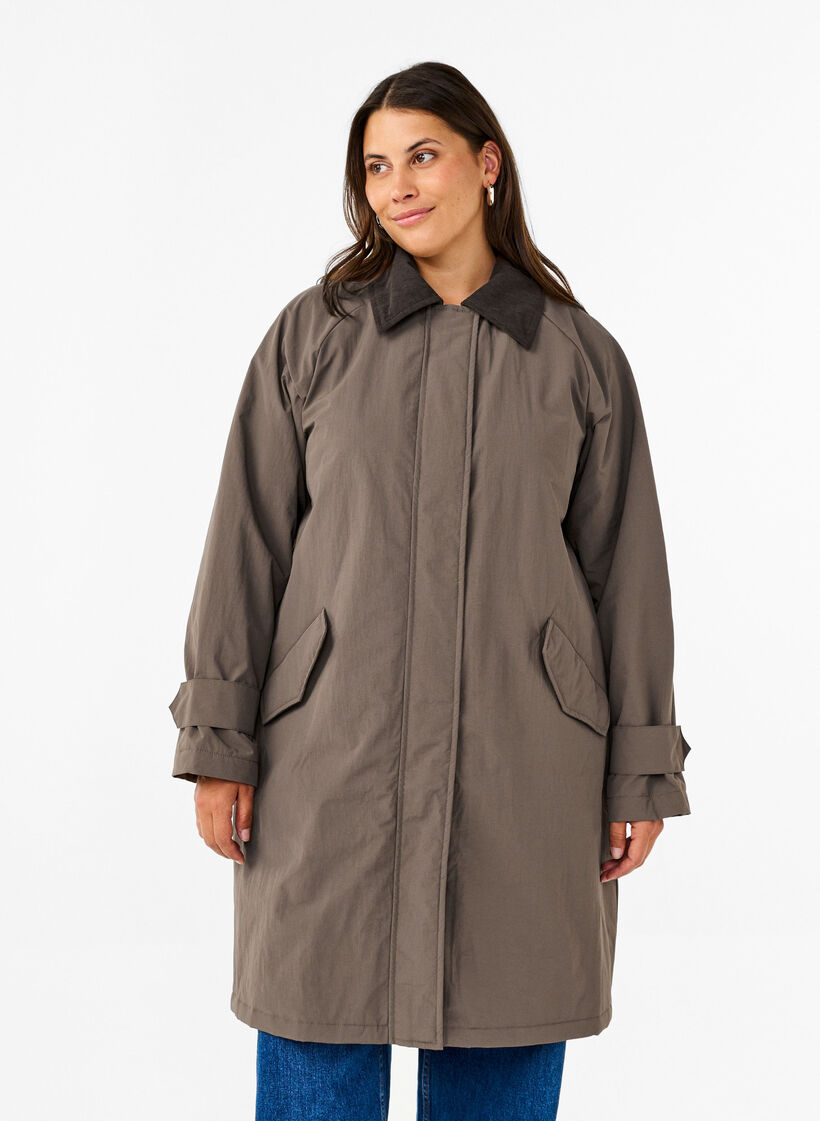 Transitional coat with velvet collar and pockets, Chocolate Chip, Model image number 0